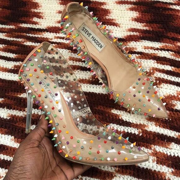 Steve Madden Clear Heels with Multicolor Studs - Picture 1 of 6